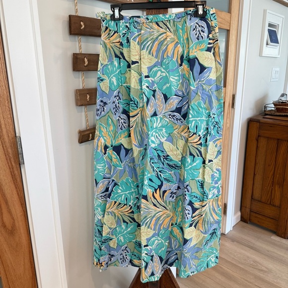 Talbots Linen Tropical Floral A-Line Maxi Skirt Side Zip Elastic Waist Sz 12 EUC - Picture 3 of 13